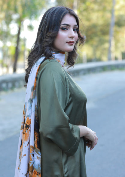 3 Piece Green Plain Silk