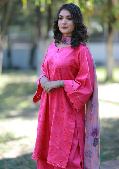 Pink Chikankari lawn 3 Piece