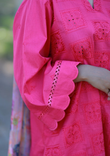 Pink Chikankari lawn 3 Piece