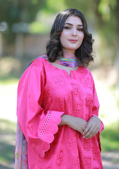 Pink Chikankari lawn 3 Piece