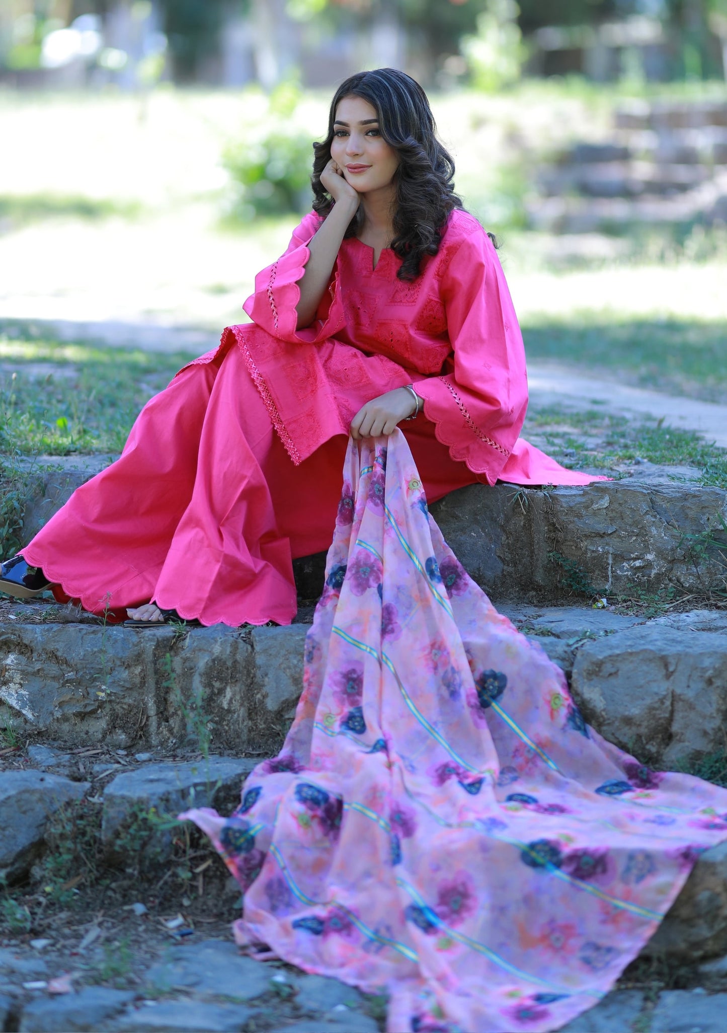 Pink Chikankari lawn 3 Piece